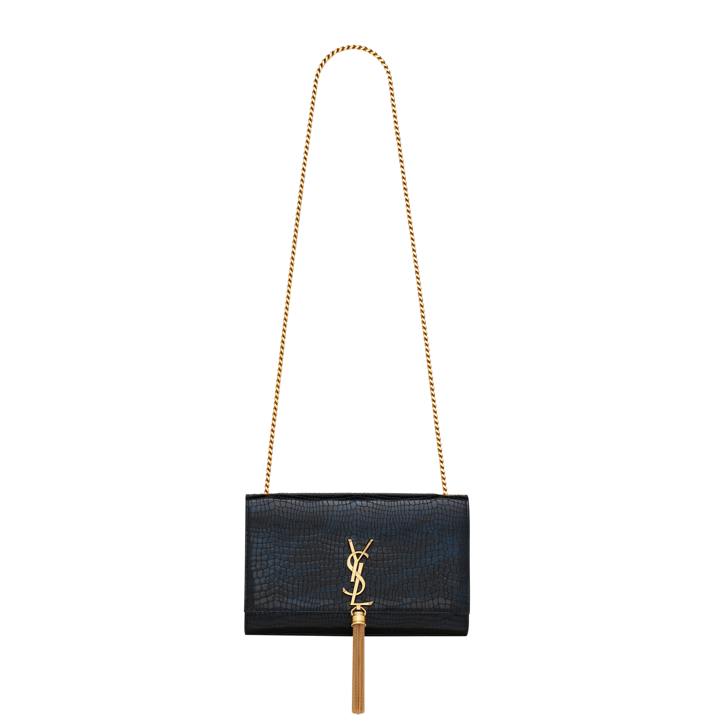 YSL KATE MEDIUM WITH TASSEL IN SHINY CROCODILE-EMBOSSED LEATHER 354119AAAY14083 (24*14.5*5.5cm)